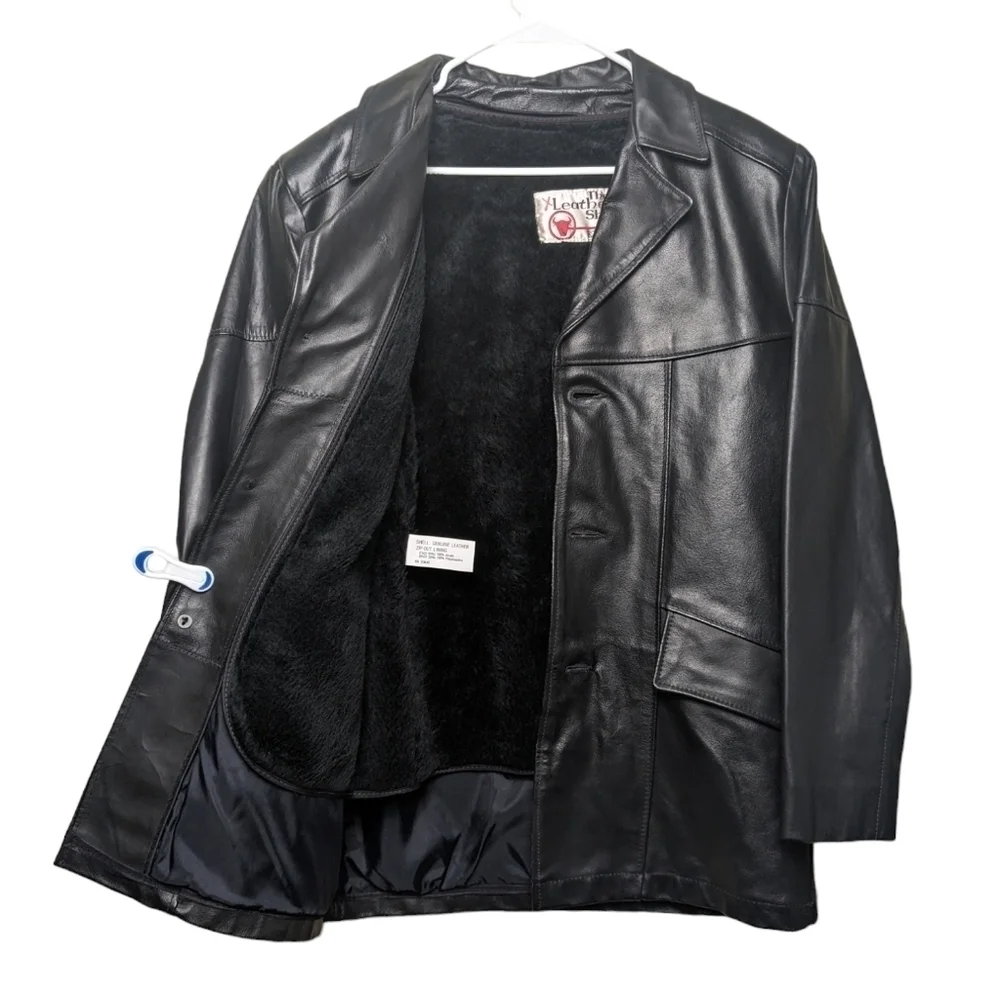 Vintage Leather Shop Sears Black Genuine Mens Jacket Coat Removable Lining 38 R